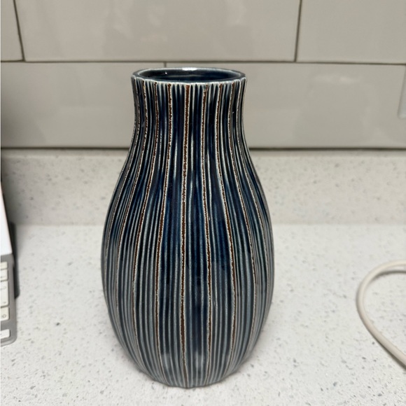 Striped Blue Ceramic Vase - Picture 3 of 4
